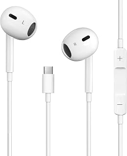 USB C Headphones, Wired in Ear Earbuds with Microphone and Volume Controller, HiFi Stereo Type C Earphones, for iPhone 15/16/17 Pro Max iPad Pro, for Galaxy S25/S24/S23/S22/S21/A56 Pixel 9/8/7