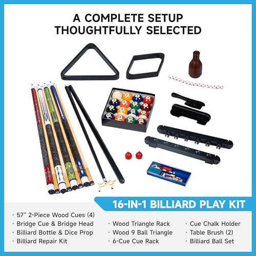 Pool Table Accessories Set – 32 Piece Billiard Kit with Cue Sticks, Ball Set, Triangle Rack, Cue Rack & Game Room Equipment - Thumbnail 2