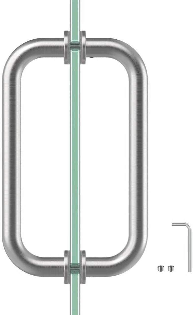 PalpitateC 8" Glass Shower Door Handle Back to Back Glass Door Pull Handle Replacement for 1/4" to 1/2" Thickness for Frameless Shower Doors, Brushed Nickel with 304 Stainless Steel