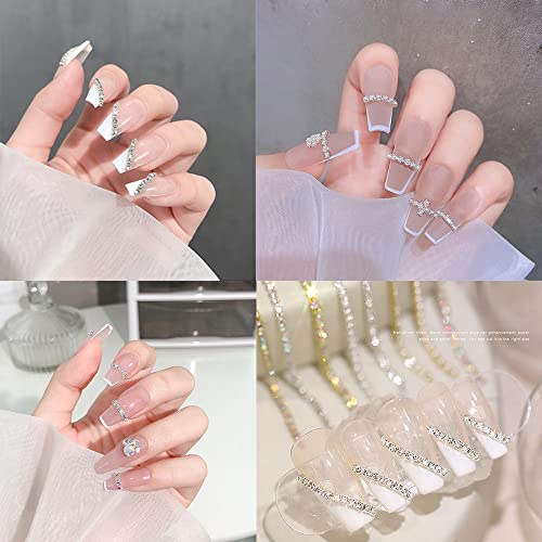 Nail Rhinestones Chain Gold Silver Pearl Ab Colors Crystal 3D Nail Art Decorations Diamond Design Metal Charms Nail Diy Jewelry Crafts Accessory 10 Pcs #TOP2