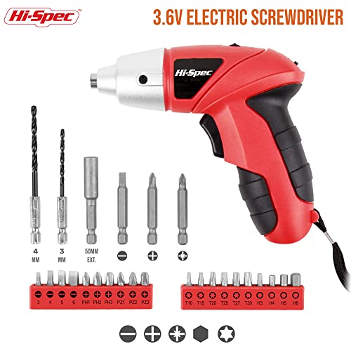 image for Hi-Spec 27pc 3.6V Red USB Small Power Electric Screwdriver Set. Cordle