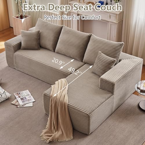 Image of 107 inch Cloud Sectional Couch with L-Shape Chaise, Modern Modular Comfy Sofa Chaise Longue, Upholstered Corduroy Couches Sleeper with Deep Seat for Living Room Bedroom, No Assembly Required, Camel