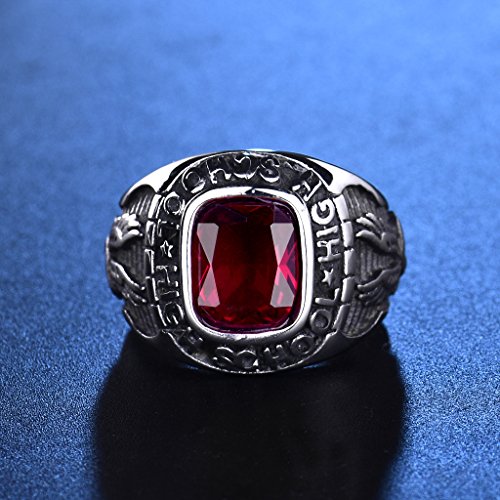 Masop Luxury High School Stainless Steel Crystal Rings For Men Engraved Flying Eagle Size 9 #TOP1