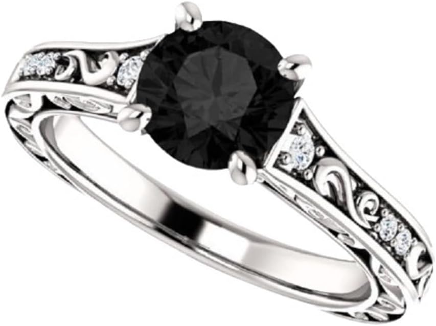 Love Band 2.50 CT Black Diamond Woodland Engagement Ring 14k White Gold, Elvish Black Diamond Ring, Twig Leaf Black Onyx Ring, Vine Black Diamond Ring, Promise Ring For Her
