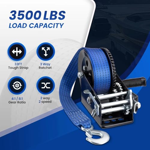 Winche manual de cuerda para remolque con capacidad 3500 lbs miniatura 3