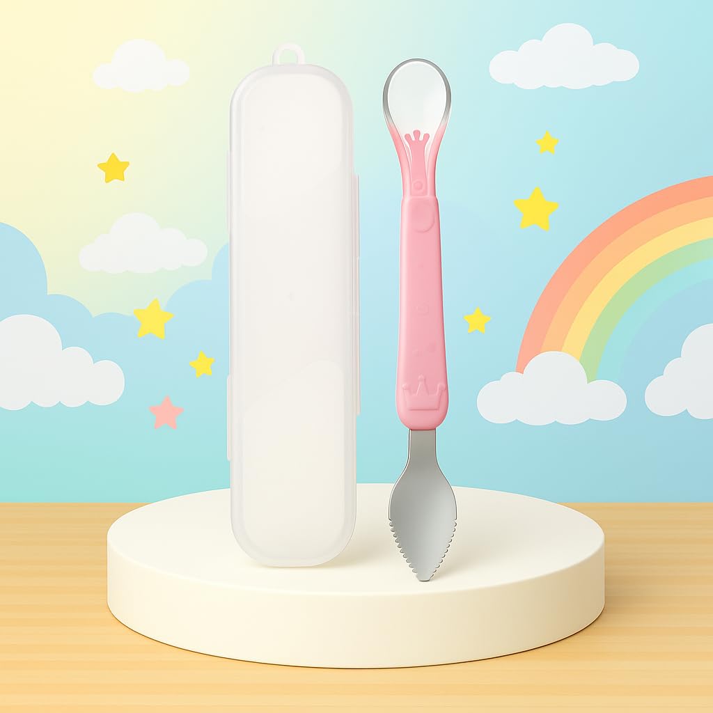 The Cheeky Kidzz Baby Double Head Bendable Silicone Food Spoon Fruit Scraping Mud Spoon Self Soft Feeding Food Stainless Steel Scraper for Infants Feeding Cutlery BPA Free 6 to 12 Months (Design 200)-image-41