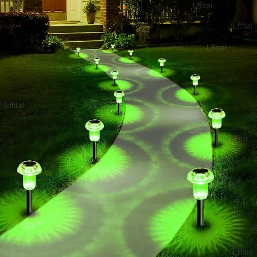 Lffital St. Patrick's Day Solar Lights Outdoor 8 Pack Green Solar Pathway Lights Outdoor Mushroom LED Waterproof Lighting Stake for Outside, Yard, Path, Garden, Lawn, Patio, Landscape Decorations