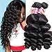 Jolia Hair 7A Grade Unprocessed Brazilian Loose Wave 3 Bundles 100% Virgin Brazilian Human Hair Weave Extensions Full Head, Natural Black Color, 95-100g/Bundles (22 24 26, Natural Color)
