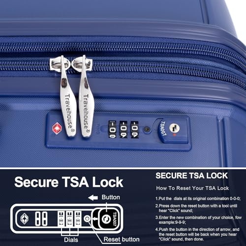 Expandable 3-Piece Hardshell Luggage Set, PP Lightweight Suitcase w/Double Spinner Wheels, TSA Lock, 20% Expansion Fashion Color-Match (20”/24”/28”) (Navy)3