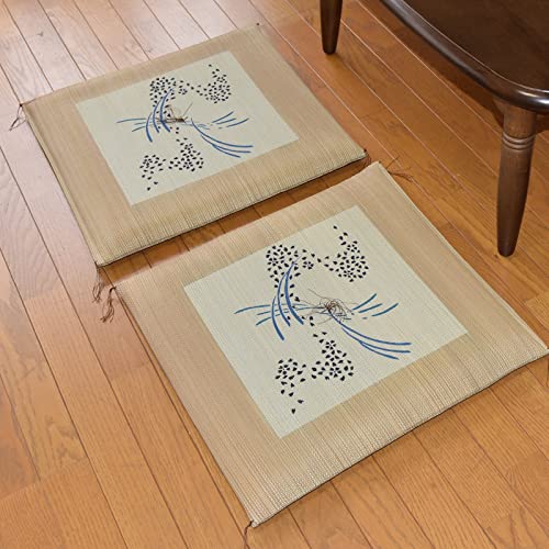 大橋商店 国産 い草 座布団 クッション 花吹雪 ベージュ 単品 1枚 約55×55cm 手捺染 座布団 日本製 天然素材 抗菌 消臭 調湿 涼感 冷感 フローリング 和室 い草 和柄（花吹雪BE)の商品画像（Amazon）