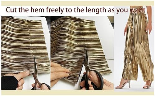 Women's Shiny Pleated Wide Leg Pants Party High Waist Casual Women's Clubwear - Image 8