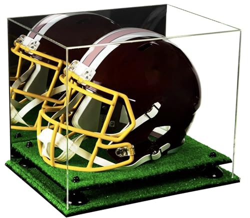 Better Display Cases Clear Acrylic Full-Size Football Helmet Display Case with Mirror Case, Black Risers and Turf Base (A002/V44)