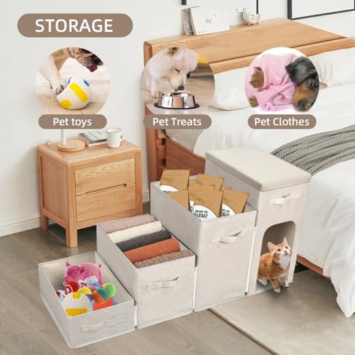 Dog Stairs with Storage, Folding Pet Steps with Zip for Small Dogs and Cats, 4-Step Pet Stairs with Pet House for High Bed, Couch and Car Ramp, Up to 200 Lbs (Beige, 4 Steps with Condo) - Image 5