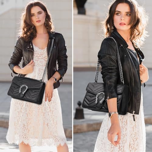 Image of MYHOZEE Crossbody Bags for Women - Snake Printed Clutch Purses Leather Chain Shoulder Bags Evening Handbags