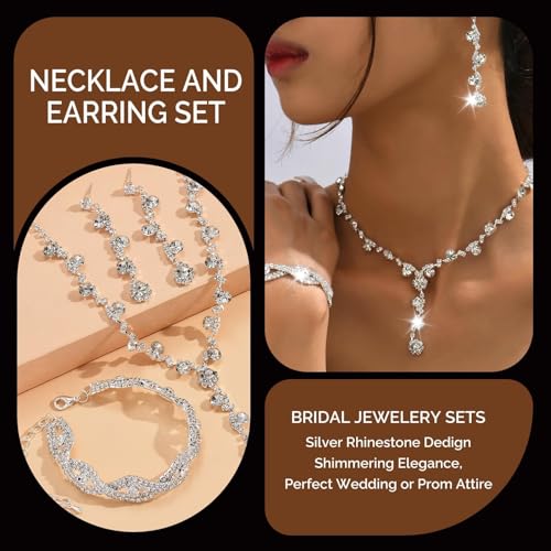 Roe Dolph Prom Outfit Silver Rhinestone Jewelry Set Wedding Necklace Earrings Bracelet Set for Women Bridesmaids Formal Party Jewelry for Wedding Guest by Roe Dolph - Used condition - Image 2