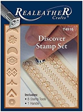 Realeather Leather Stamps Tool Set for Leather Crafting, 8 Stamp Heads, Discover