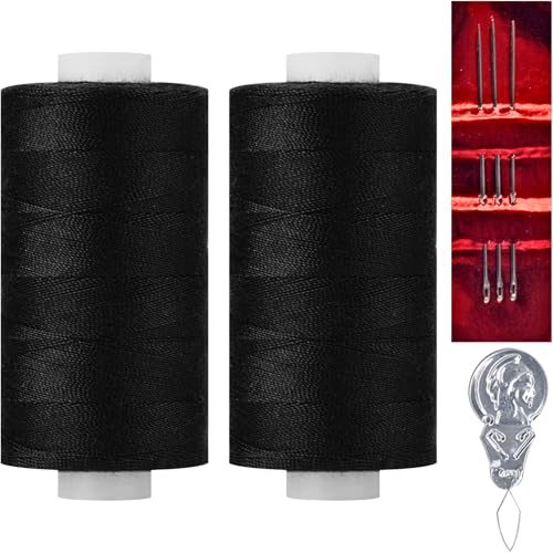 All Purpose Sewing Thread-2 Spools of Hand Polyester Sewing Thread with 3needles 1 Needle Threader for Sewing Machine for Hand and Machine Sewing(Black, 2 spools)