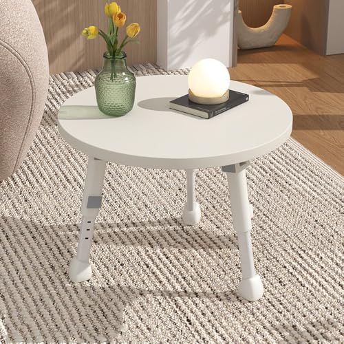 YQWちゃぶ台 折りたたみ 丸 小さい ちゃぶ台 円卓 テーブル 高さ調節可能、丸い角、折りたたみ式サイドテーブル丸みを帯びた角 リビングテーブル ホームローテーブル 小さい リビングテーブル 自宅学習 (ホワイト,50*50CM)