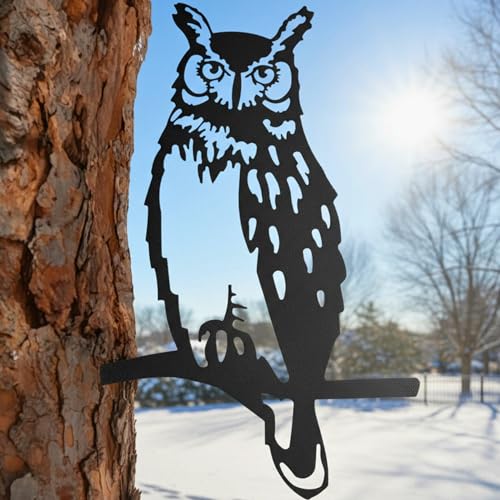 Renovatio Owl Metal Bird Art, Gifts for Dad, Owl Outdoor Decor for Garden, Yard & Patio – Majestic Bird Ornament & Yard Art – Garden Statues, Outdoor Ornaments & Durable Backyard Decor – Black