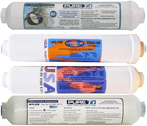 4 Filter Set for 5-stage Universal Countertop RO Systems, including Sediment, T28, DI and T33 inline filter cartridges