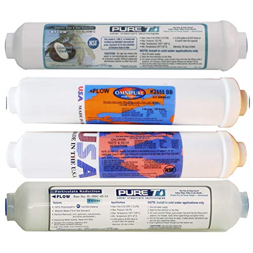 4 Filter Set For 5-Stage Universal Countertop Ro Systems, Including Sediment, T28, Di And T33 Inline Filter Cartridges #TOP3