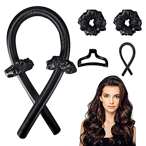 Heatless Hair Curlers For Long Hair, No Heat Silk Curls Headband You Can To Sleep In Overnight, Soft Foam Hair Rollers, Curling Ribbon and Flexible Rods for Natural Hair (black)
