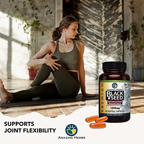 image for Amazing Herbs Premium Black Seed Oil Capsules - High Potency, Cold Pre
