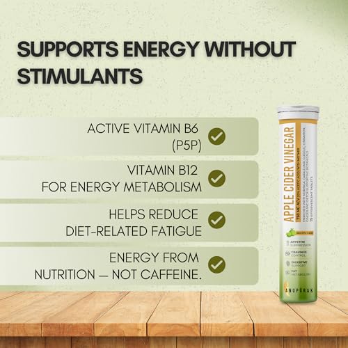 Image of ACV Effervescent Tablets - 750mg Apple Cider Vinegar with Mother | 11 Actives with Caralluma, Moringa & Ceylon Cinnamon | Appetite, Digestive & Metabolic Balance | Green Apple | 15 Tablets (Pack 1)