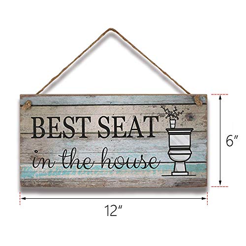 Yankario Funny Bathroom Wall Decor Sign, Farmhouse Rustic Bathroom Decorations Wall Art, 12" by 6" Best Seat Wood Plaque - Image 2