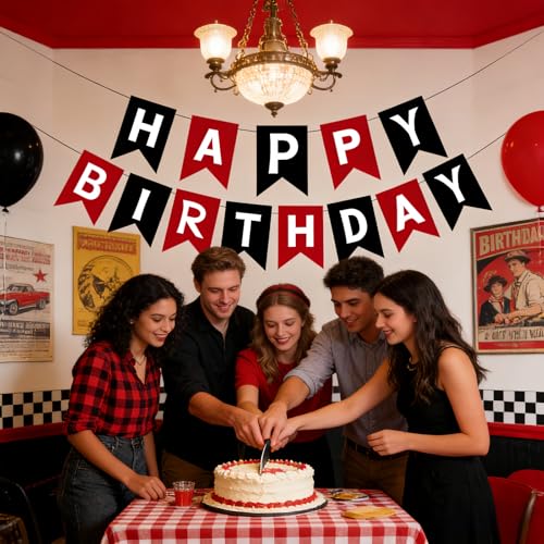 Image of Happy Birthday Banner Birthday Party Supplies (Black Red)