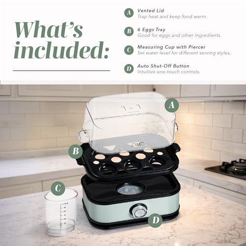 COOK WITH COLOR 6-Egg Capacity Egg Cooker – For Soft, Medium, Or Hard-Boiled Eggs, Rapid Cook Time, Auto Shut-Off & Boil-Dry Protection – Includes Tray, Measuring Cup & Lid – 210W Egg Maker, Sage - image 3