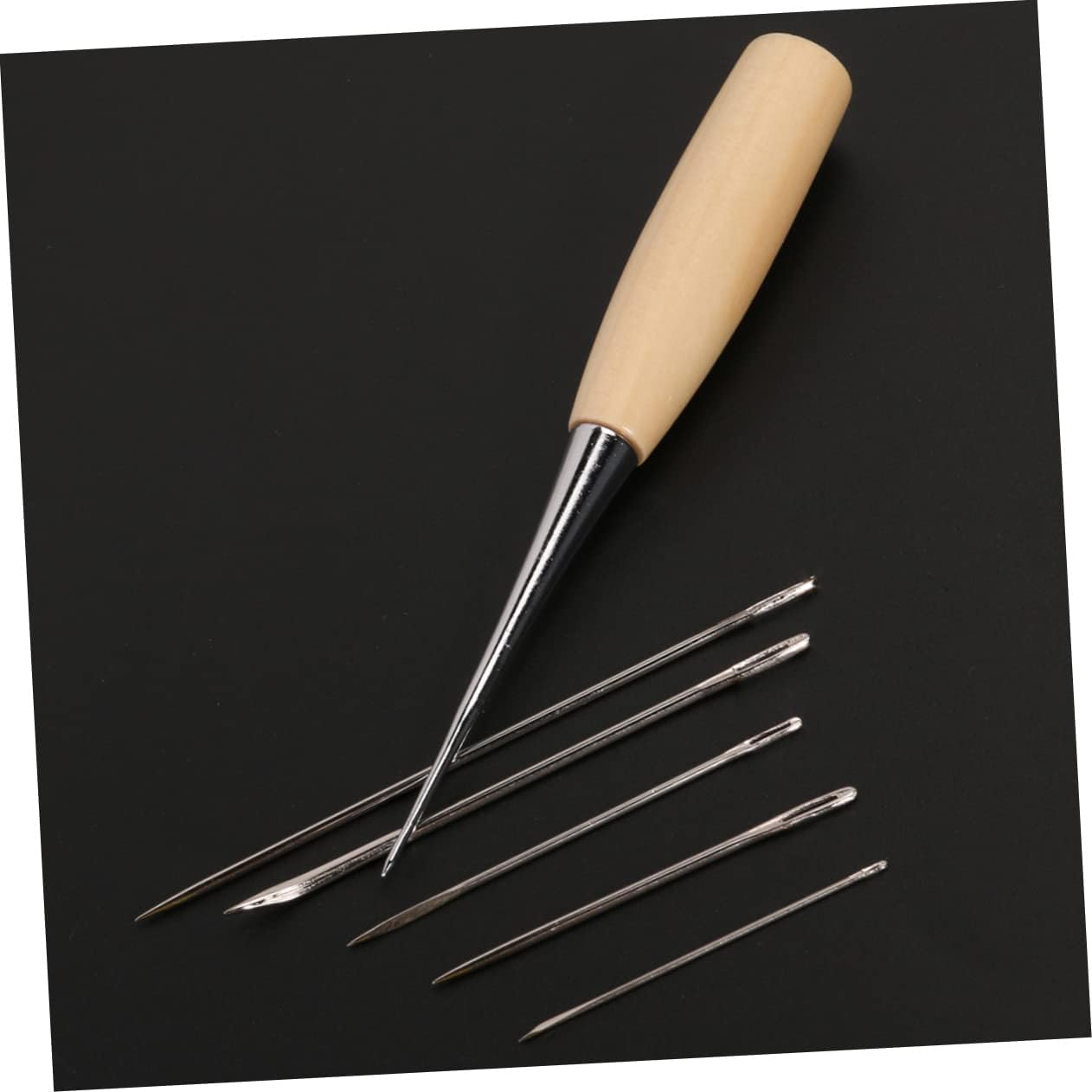 SEWACC 10pcs Stitching Awl Needle Set Hand Sewing Tools Heavy Duty Upholstery Needles Leather Craft Thread Thimbles