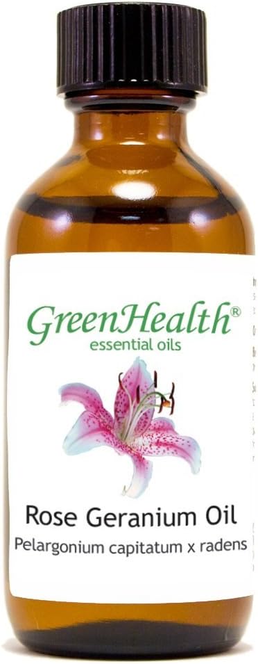 Rose Geranium – 2 fl oz (59 ml) Glass Bottle w/ Cap – 100% Pure Essential Oil – GreenHealth