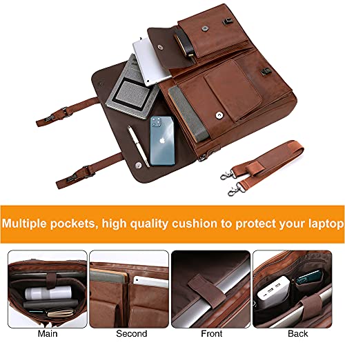 Leather Messenger Bag For Men,15.6 Inch Vintage Laptop Bag Briefcase Satchel #TOP1