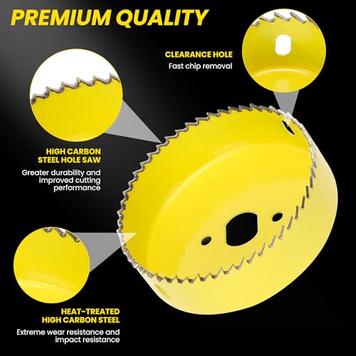REKCKRUL 6PCS Premium Hole Saw Kit, Hole Saw Set with Mandrels, Hex Key - 1-1/4\"to 2-1/8\" (32-54mm) for Wood, PVC, Drywall, Plastic - Professional Hole Cutter Set