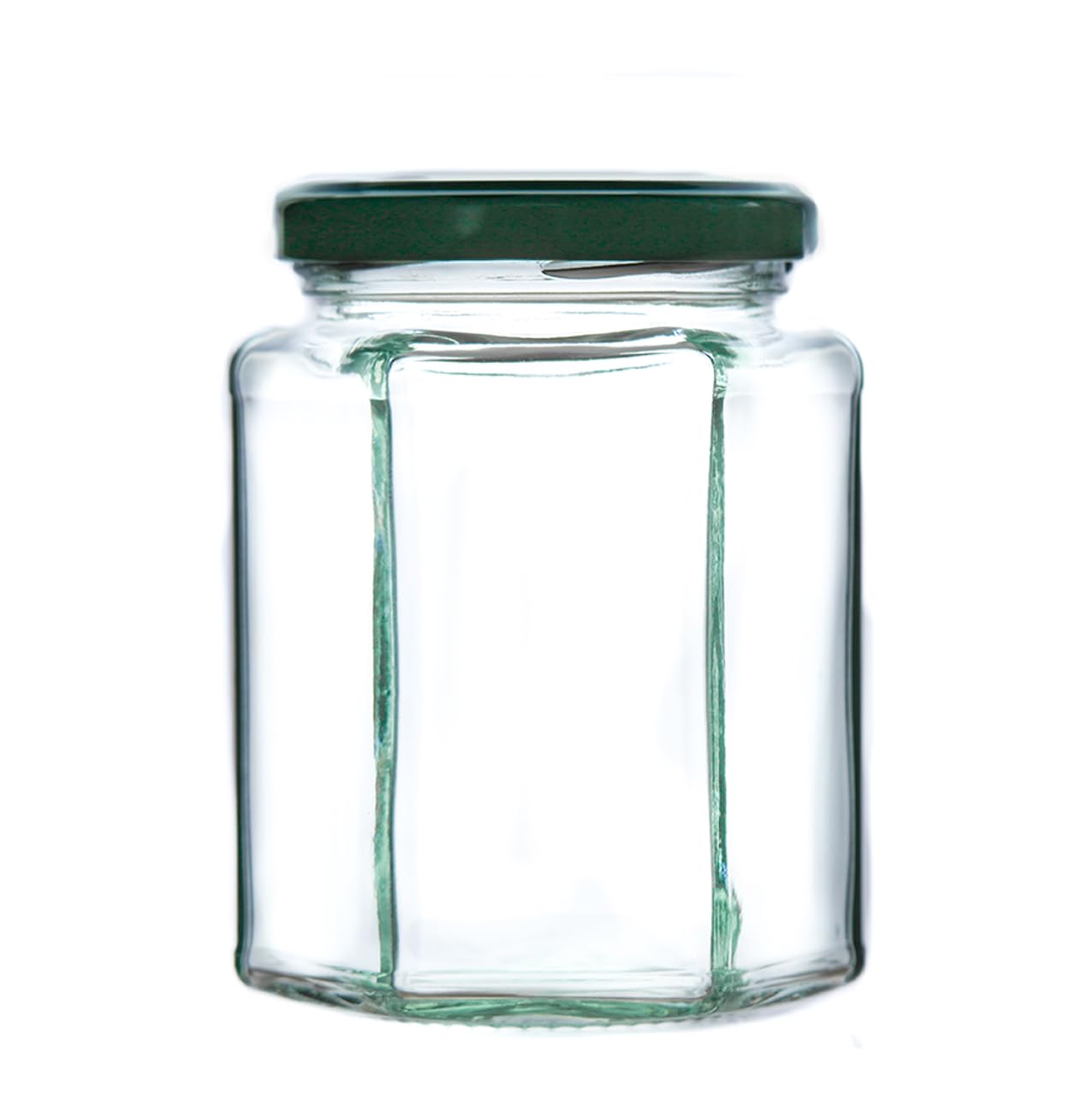 340g (280ml) Hexagonal Glass Jam Jars - Marmalade, Honey hex Jar (Green Lid, Pack of 36)