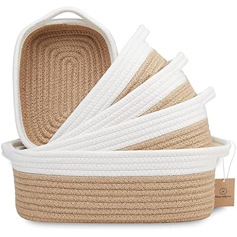 NaturalCozy 5-Piece Rectangle Storage Basket Set- Natural Cotton Rope Woven Baskets for Organizing! Small Basket for Montessori, Baby Nursery, Dog Toy Baskets, Cat Toy Box, Bathroom Organization Bin Cover