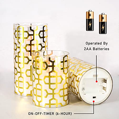Silverstro Set Of 3, Gold Flameless Candles With Remote, Real Wax Modern Theme Led Candles, Flickering Battery Candles For Birthday Party Wedding Home Decor, D3” X H4” 5” 6” #TOP4