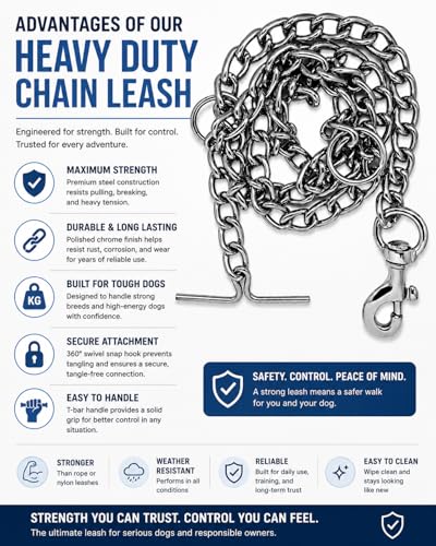 Image of RvPaws 60 Inch Stainless Steel Heavy Duty Long Leash Chain for All Breed Dogs | Silver - 6 MM XX-Large Chain