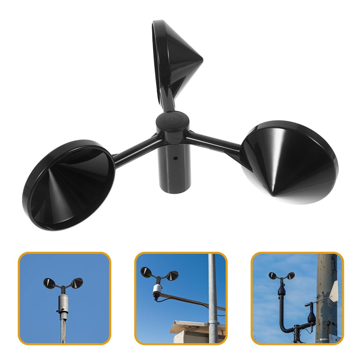 Amosfun Boîtier D’anémomètre Extérieur Abs Noir, 2 Pièces, Capteur de Mesure du Vent à 3 Coupelles pour Surveillance la Vitesse la Direction du Vent