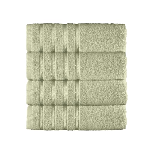 Image of Elegant Comfort 100% Turkish Cotton 4 Lines Viscose Stripe Luxury 4 Pack Hand Towel Set - Ultra Absorbent and Soft 16 x 28 Inch Premium Hotel Spa Quality Towels for Everyday Bath Use, Mint Green