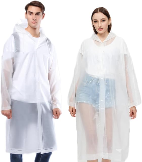 Bosdontek Reusable Rain Poncho for Adult, 2Pcs Portable Raincoat Clear Rain Ponchos Waterproof Rainwear Lightweight Rain Cape Rain Jacket with Hood for for Outdoor Activities Camping Fishing Picnic