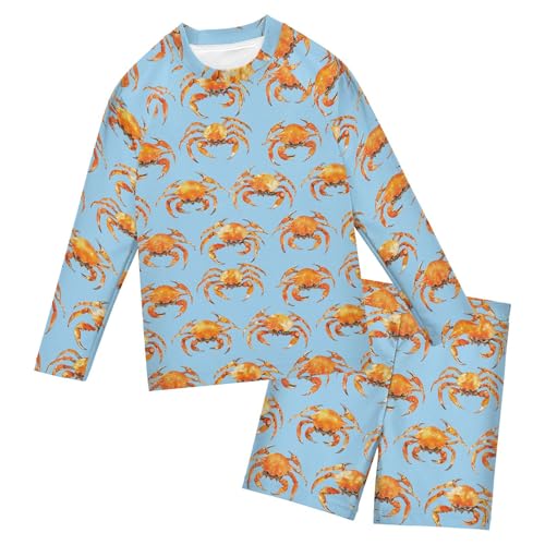 Crab Animal Boys Rash Guard Swimsuits Set for Boys Long Sleeve Swim Shirts Bathing Suits with Trunks B0403898