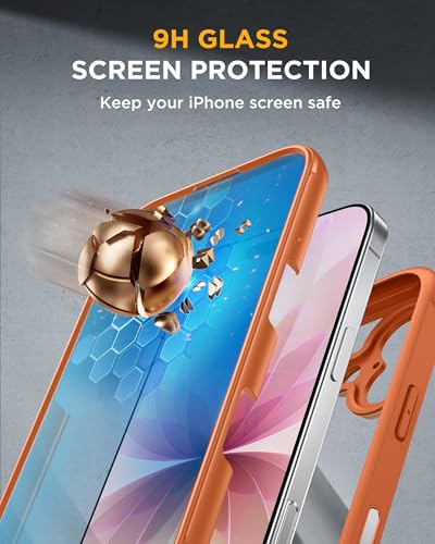 Image of miracase for iPhone 16 Case 6.1'', Full-Body Bumper Phone case with Built-in Full Glass Screen &Camera Control,No Gap,Compatible with MagSafe,Drop Proof 16 Cover,Orange