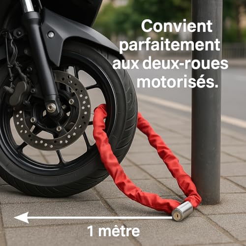 4.4 mm x 100 cm Red PVC Coated High Security Chain Lock for Motorcycle Bicycle, Scooter, Gate, Garage (Red) - Image 4