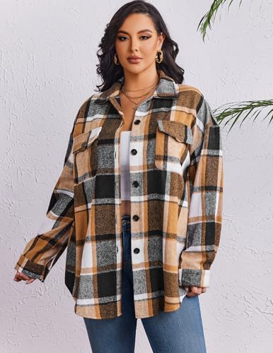 Zeagoo Women's Plus Size Flannel Plaid Shacket Button Down Flannel Shirts Long Sleeve Casual Fall Jacket 20242