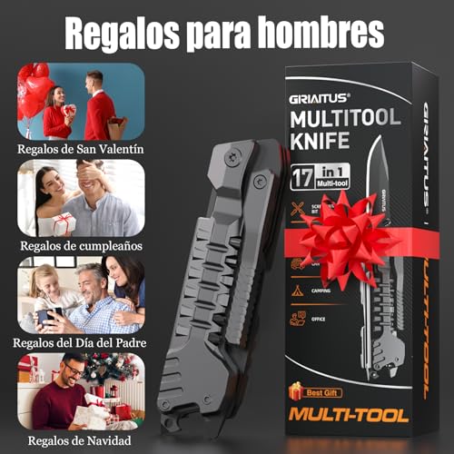 Miniatura 6 de Navaja Multiusos 17en1 Herramientas Multiusos Cuchillo con Palillos | Navaja Suiza para Encender Fuego, Abrelatas, Sierra, Silbato, Regalos para Hombres Mujer Papa