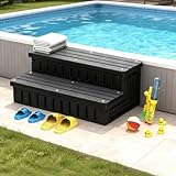 Marudina Hot Tub Steps with Storage, Non-Slip Hot Tub Stairs, Waterproof Large Capacity & Heat-Resistant Fabric Cover, Heavy Duty HDPE Outdoor Spa Steps for Pool, RV & Porch