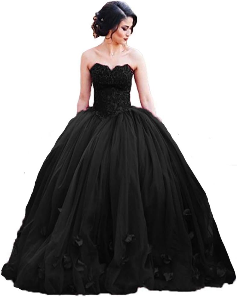Kivary Women's Long Ball Gown Tulle Floral Beaded Lace Formal Evening Prom Dress
