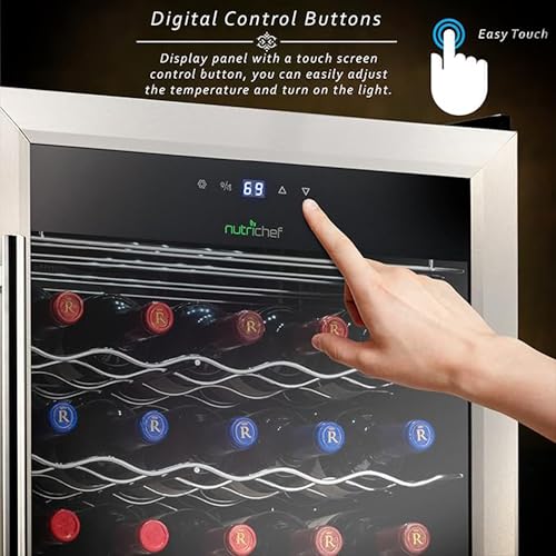 image for NutriChef 34 Bottle Wine Fridge - Single Zone Beverage Refrigerator wi